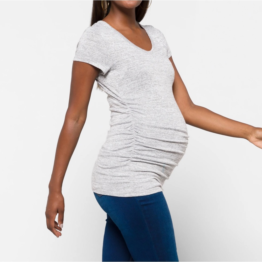 Market & Spruce Alma Ruched Maternity Tee Gray Medium